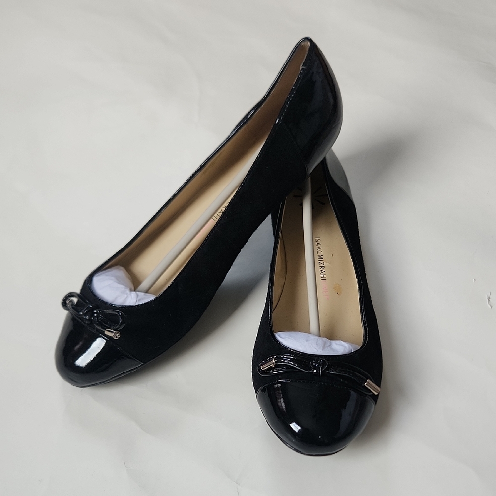 NEW 10 Black Patent Leather & Suede Ballet Flats Isaac Mizrahi